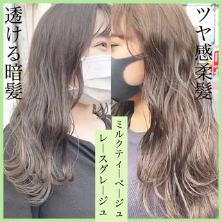 ロング カラー ネイル ハイトーンボブ 前田 表参道　グレージュのヘアスタイル