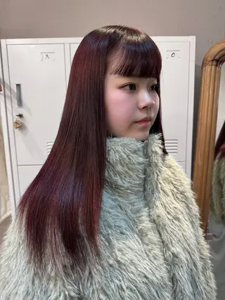 ロング カラー 縮毛矯正/暖色カラー ピンクベージュのヘアスタイル