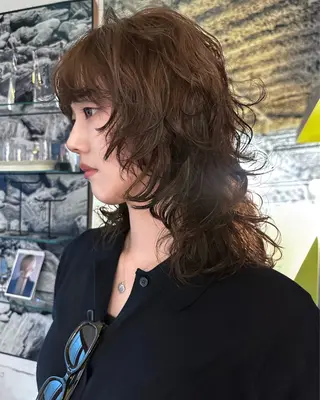 ミディアム カラー パーマ レイヤーパーマ/ パーマ特化 / なべのヘアスタイル