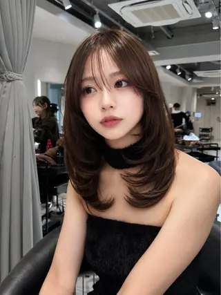 ミディアム カラー 髪質改善ストレート 韓国風レイヤー池袋のヘアスタイル