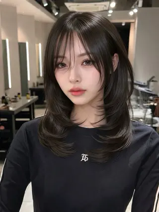 ミディアム カラー 髪質改善ストレート 韓国風レイヤー池袋のヘアスタイル