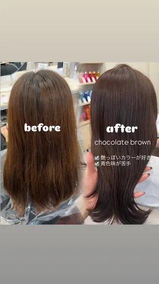 セミロング カラー 🤍髪質改善/酸熱× 艶カラー🤍🫧リサのヘアスタイル