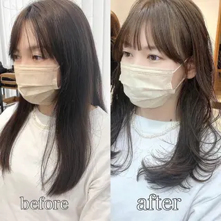 セミロング カラー パーマ ヘアアレンジ メンズ キッズ ネイル マツエク・マツパ アイブロウ 似合せレイヤー/ 柔らか透明感カラーのヘアスタイル