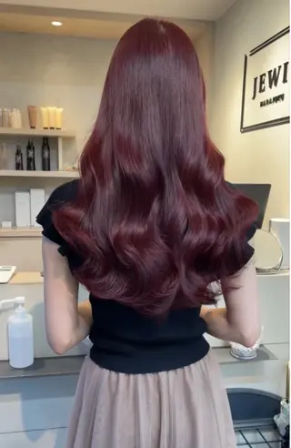 ロング カラー ブリーチなしピンク 縮毛艶髪矯正/吉村のヘアスタイル