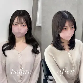 ミディアム がわ/ハイレイヤー /ハイトーンカラーのヘアスタイル