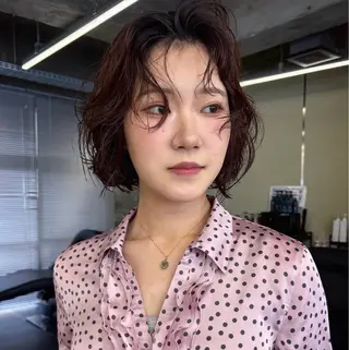 ミディアム カラー パーマ ヘアアレンジ メンズ キッズ デザインパーマ メンズカット 郁美のヘアスタイル