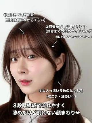 セミロング 割れない顔まわり× 小顔補正レイヤー難波のヘアスタイル