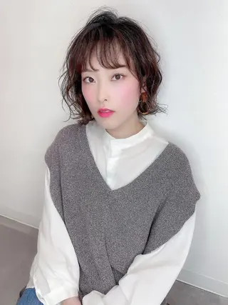 ミディアム カラー パーマ Luxbe hakataのヘアスタイル