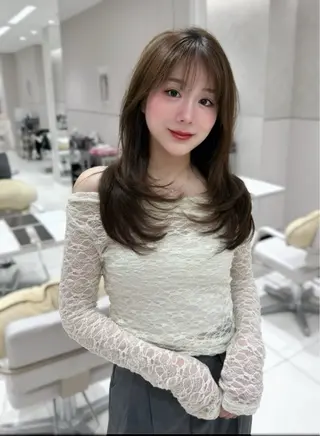 セミロング 銀座/レイヤー 顔周りカット溝手優太のヘアスタイル