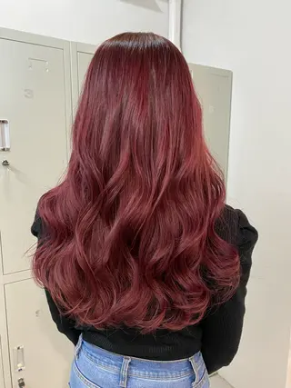 ロング 天神最安値エクステ カラーレイヤーカットのヘアスタイル
