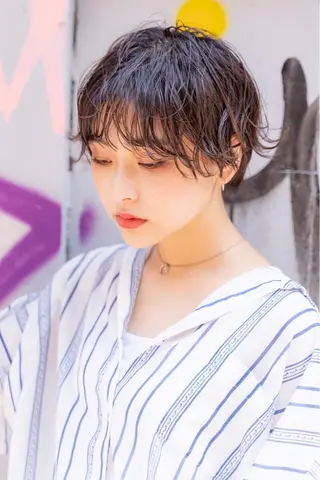 ショート カラー パーマ 新宿/韓国ヘア/ 髪質改善ストレートのヘアスタイル