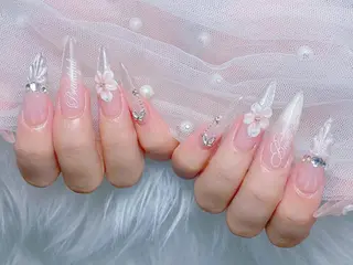 カラー ロング 波 なみのネイルデザイン