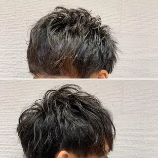 ショート パーマ メンズ 白髪ぼかしハイライト 茗荷谷駅徒歩2分のヘアスタイル