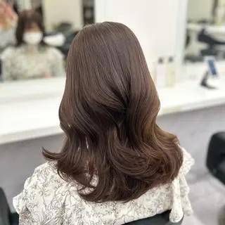 セミロング カラー パーマ ヘアアレンジ メンズ キッズ ブリーチなしカラー/ ブラウン/レイヤーのヘアスタイル