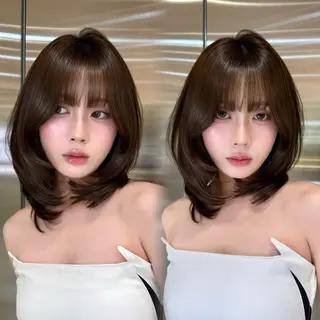 ミディアム カラー ハッシュカット/ 水光艶カラー/RINのヘアスタイル