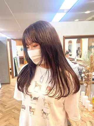 セミロング カラー パーマ ヘアアレンジ ハル🌸柔色/ ブリーチなし/艶髪のヘアスタイル