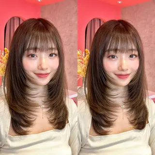ミディアム カラー 山崎/ボブ縮毛矯正 レイヤー髪質改善のヘアスタイル