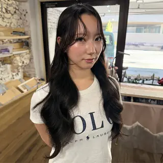 ロング カラー 韓国レイヤー柔らかい 地毛風縮毛矯正／マツのヘアスタイル