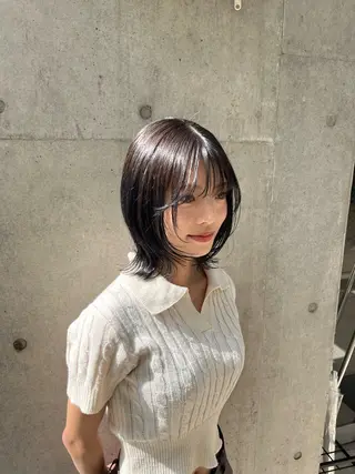 ミディアム カラー 縮毛矯正ボブ&顔まわ レイヤー♡TOMOEのヘアスタイル
