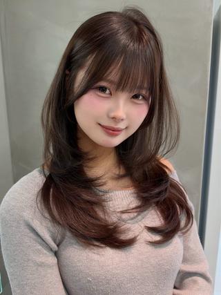 セミロング カラー パーマ ヘアアレンジ レイヤー/縮毛矯正/ ブリーチなし吉村清志のヘアスタイル