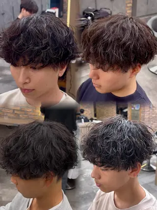 パーマ メンズ シャドウ/フェザー 朝崎倭斗のヘアスタイル