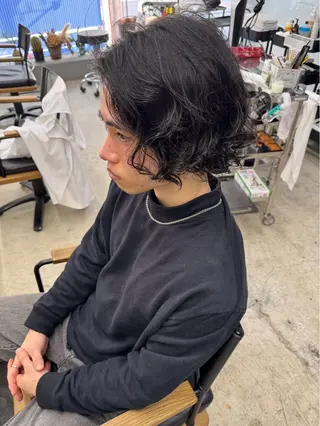 ミディアム パーマ メンズ メンズ専門サロン wokeのヘアスタイル