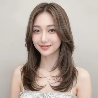 セミロング 松山彩香💎艶髪💎 ロング／透明感カラーのヘアスタイル
