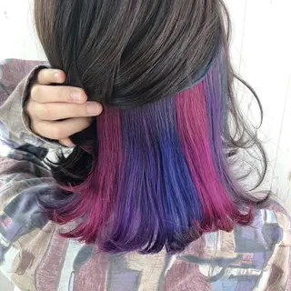 ミディアム カラー インナーカラー 推し ブリーチ 髪質改善のヘアスタイル
