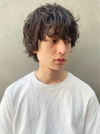 ショート パーマ メンズ センターパート／マッ シュ／パーマ　あさみのヘアスタイル
