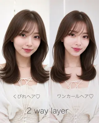 セミロング 顔周り/くびれヘア 韓国ヘア💕風間るなのヘアスタイル