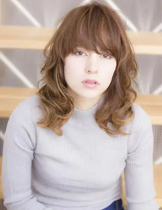 セミロング カラー パーマ 髪質改善/韓国風 レイヤー/田村祐樹のヘアスタイル