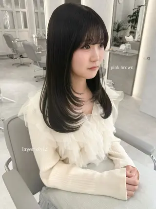 ミディアム パーマ むく。/顔周りカット /髪質改善ストレートのヘアスタイル