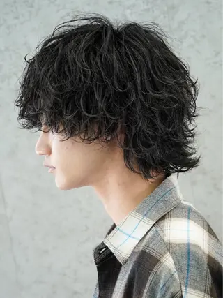 ミディアム パーマ メンズ レイヤーカット/無料 カットモデル/カズのヘアスタイル