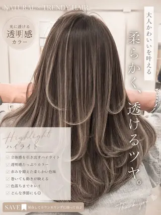 ロング カラー ハイライト/レイヤー 河原町/Manatoのヘアスタイル