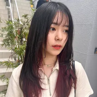 セミロング カラー 🎀モテ暖色× エクステ🎀あかりのヘアスタイル