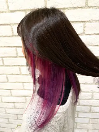 ロング カラー 髪質改善ストレート インナーカラーハズキのヘアスタイル