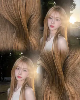 ロング カラー 🧸レイヤー× ベージュ🥯カホ🍯のヘアスタイル