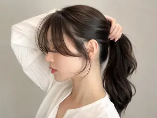 セミロング カラー ヘアアレンジ レイヤー/顔まわり/ 髪質改善パーマ/川合のヘアスタイル