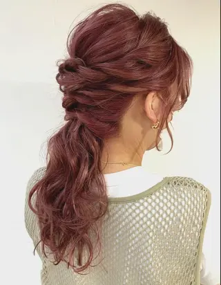 ロング カラー ヘアアレンジ ミルクティーベージュ ブリーチ 店長 清水のヘアスタイル