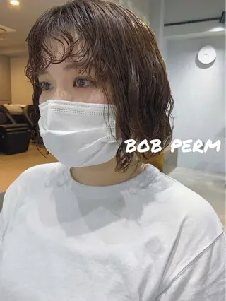 ミディアム パーマ ボブパーマコテ巻き風 パーマNo1深江秀平のヘアスタイル