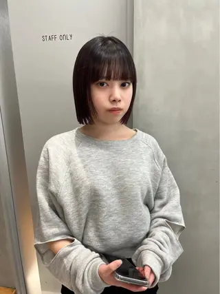 ミディアム カラー 縮毛矯正ボブ&顔まわ レイヤー♡TOMOEのヘアスタイル