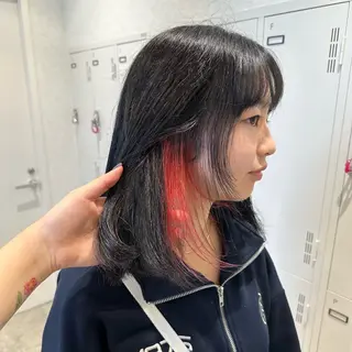 ミディアム カラー シールエクステ/ ブリーチカラーのヘアスタイル