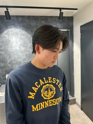 ミディアム パーマ メンズ 💈原宿指名No.1 センターパート💈のヘアスタイル