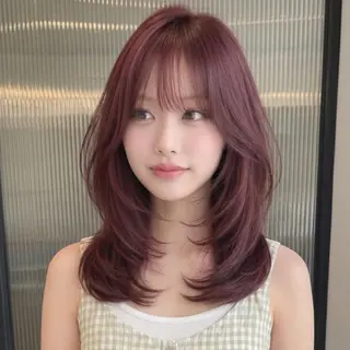 セミロング 松山彩香💎艶髪💎 ロング／透明感カラーのヘアスタイル