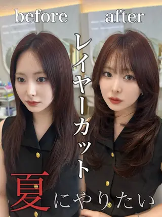 セミロング カラー 似合わせレイヤー/ 透明感カラーのヘアスタイル