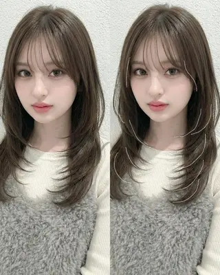 セミロング カラー 韓国レイヤー⋆౨ৎﾟ 透カラー🩶／ユウキのヘアスタイル