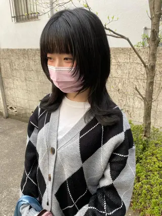 ミディアム カラー レイヤーウルフ エクステ磯部のヘアスタイル