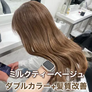ロング カラー ラベンダー💜 グレージュ🩶のヘアスタイル