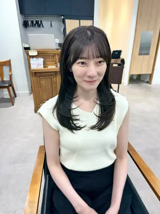 セミロング カラー パーマ ヘアアレンジ メンズ キッズ 似合せレイヤー/ 柔らか透明感カラーのヘアスタイル