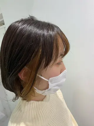 セミロング カラー パーマ ヘアアレンジ ネイル マツエク・マツパ 韓国風ベージュ🤎 赤みなし🌿横浜🤎のヘアスタイル